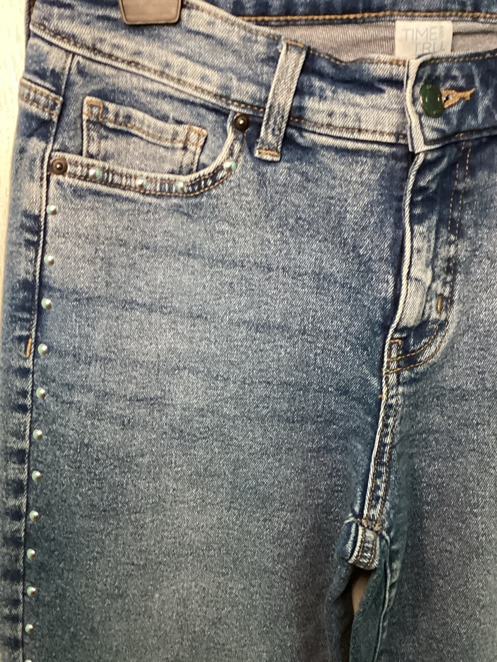Time and Tru Medium Blue Skinny Jeans with Side Studs - Picture 5 of 6